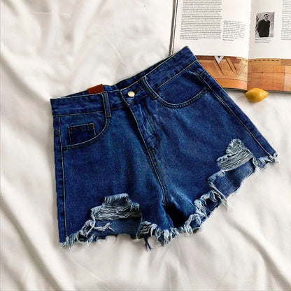 Korean Denim Holes Shorts For Women  Fashion High WaistWide Leg Short Jeans Female Designer Casual Street Short 2025 New Trend.