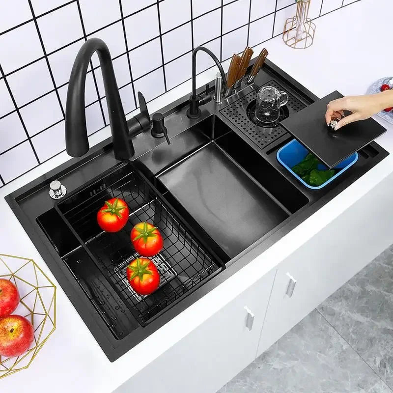 Nano Kitchen Sink Multi-Function Stepped Kitchen Sink 304 Stainless Steel Vegetable Washing Basin With High Pressure Cup Washer