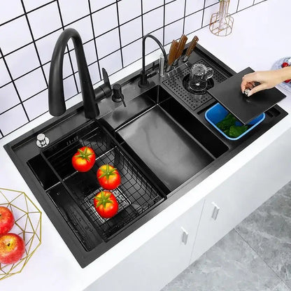 Nano Kitchen Sink Multi-Function Stepped Kitchen Sink 304 Stainless Steel Vegetable Washing Basin With High Pressure Cup Washer