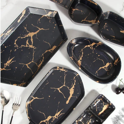 Marble Texture Imitation Melamine Plate BBQ Tableware Cake Fruits plates Snack Tray Outdoor Party Dishes Steak.