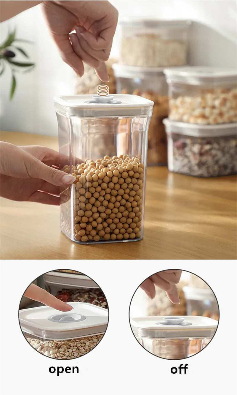 Square Hermetic Spices Candy Jars Kitchen Clear Food Storage Container Plastic Cereals Organizer Boxes Refrigerator Organizer.