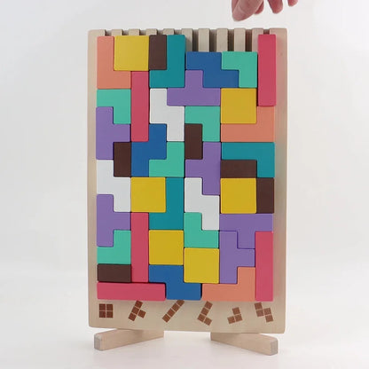Wooden 3D Russian Blocks Puzzle Brain Teasers Toy Tangram Jigsaw Intelligence Colorful Blocks Montessori Educational.