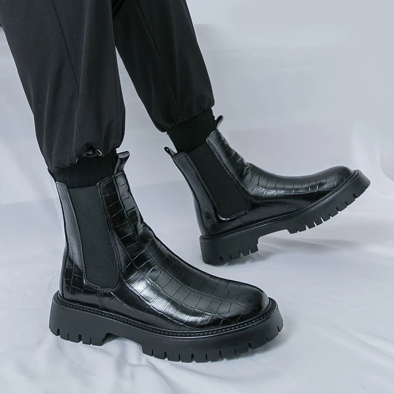 Street Style Pointed Toes Chelsea Boots Stylish Leather Ankle Boots Fashion High Top Shoes Party Business Motorcycle Boots Botas