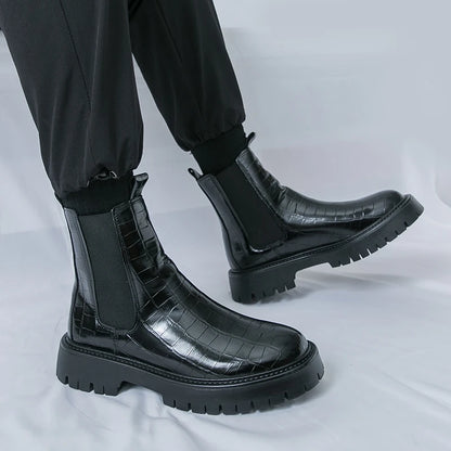 Street Style Pointed Toes Chelsea Boots Stylish Leather Ankle Boots Fashion High Top Shoes Party Business Motorcycle Boots Botas