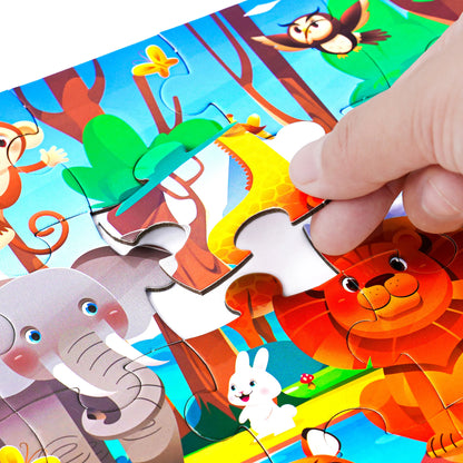 Kids Cartoon Animal Jigsaw Puzzles Montessori Educational Toys Parent-Child Theme Game Paper Educational Gift for Children.