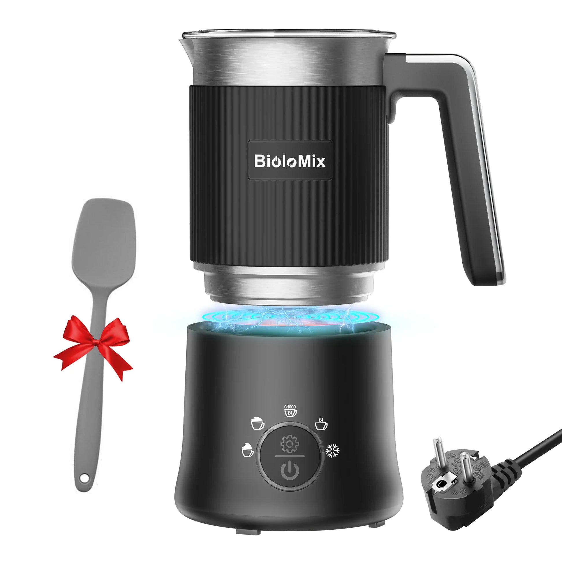 BioloMix Detachable Milk Frother and Steamer,5-in-1 Automatic Hot/Cold Foam and Hot Chocolate Maker,Dishwasher Safe.
