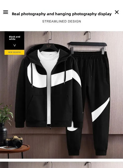 Autumn Winter Loose Hooded Long Sleeve Zipper Jacket Pants Trendy Set Men's Clothing New Hot Sale Of The Season Style Casual Out.