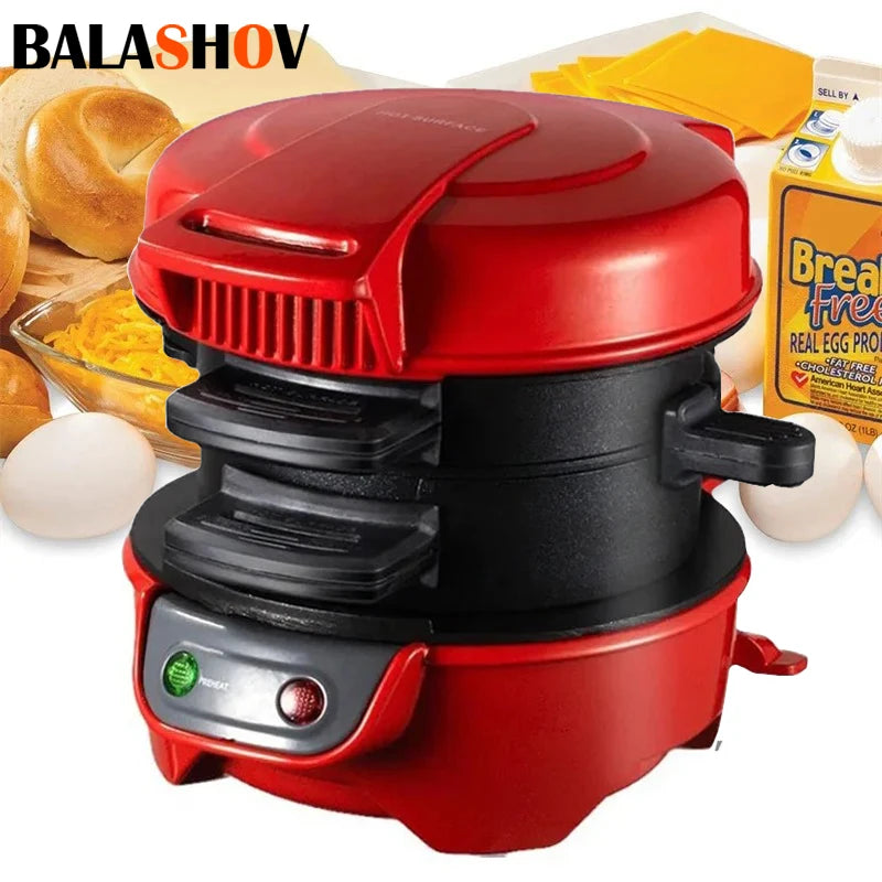 Household Breakfast Maker Machine Portable Mini Hamburg Sandwich Bread Toaster with Non Stick Egg Cooker Ring Waffle Machine.