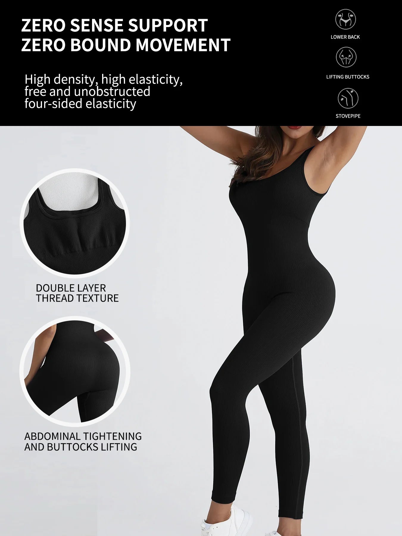Women's jumpsuit yoga ribbed bodysuit seamless square neck leggings for sports and fitness.