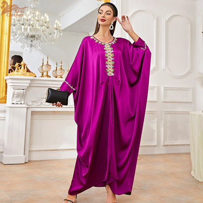 Uni Tassel Gradient Dubai Muslim Abaya For Woman O-Neck Elegant Casual Loose Moroccan Saudi Kebaya Fashion Party Dress 2024.