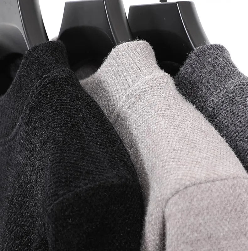New 2025 Men's Cashmere Sweater Warm Thickened Winter Casual Solid Knitted Pullovers Mock Neck Thicker Fleece Sweater for Men.