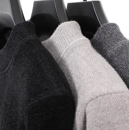 New 2025 Men's Cashmere Sweater Warm Thickened Winter Casual Solid Knitted Pullovers Mock Neck Thicker Fleece Sweater for Men.