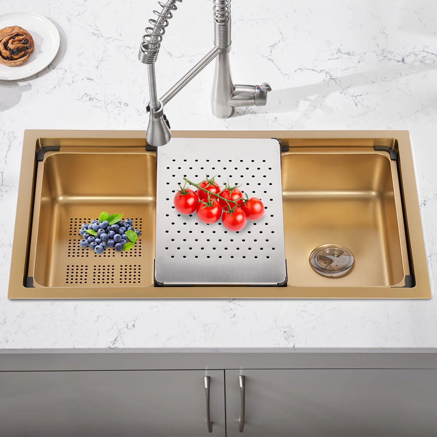 Gold 30 × 18 × 9 Inch 304 Stainless Steel Sink Undercarriage Kitchen Sink Stainless Steel Sink For Restaurants Dessert Shops Etc