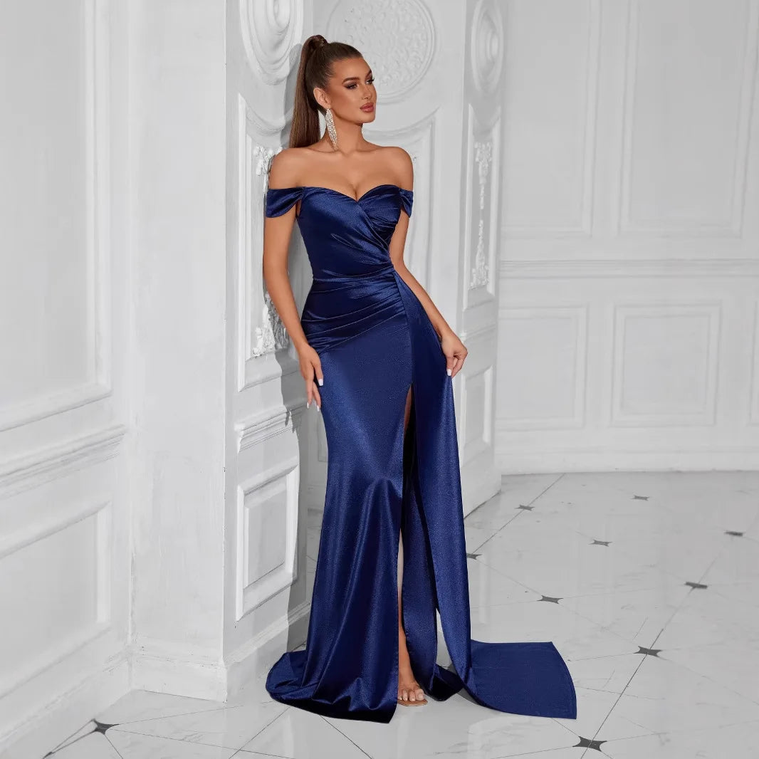 Sexy trägerloses, rückenfreies, hoch gespaltenes Maxikleid für Frauen, schwarz, schulterfrei, ärmellos, figurbetont, Club-Party, langes Kleid