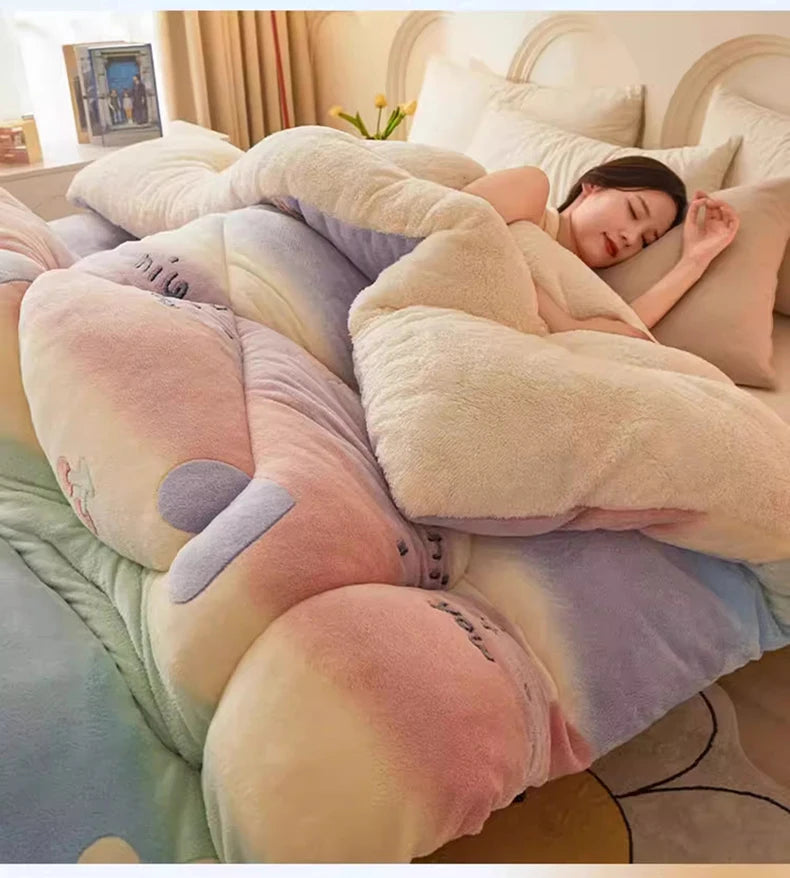 New winter quilt lamb wool autumn spring thickened super warm fiber  - et constant temperature milk cashmere bedding comforter.