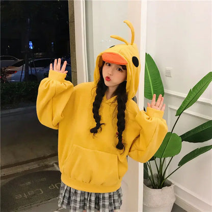 Deeptown Kawaii Duck Hoodies Women Long Sleeve Cute Tops Emo Clothes Korean 2023 Fashion Winter Yellow Casual Pullover Soft Girl.