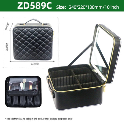 Large Capacity Makeup Case with LED Mirror Multiple Size Options Cosmetic Box LED Mirror Makeup Storage Box for Beauty Salons