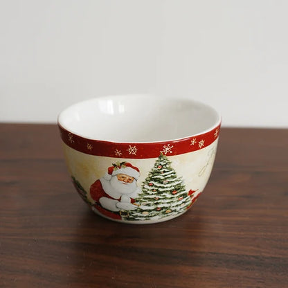 Christmas Themed Ceramic Dinner Plates Tableware Set Underglaze Color Process Coffee Cup Soup Bowl Santa Claus Steak Plate.
