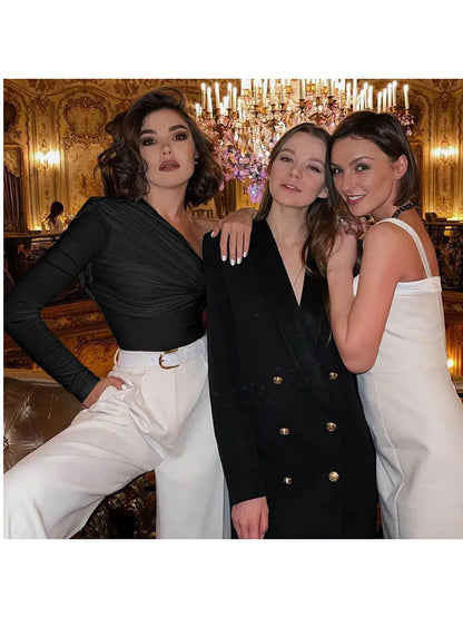 One Shoulder Sexy Backless Twist Bodysuits Women Long Sleeve Top Slim High Waist Bodysuit Club Party Streetwear.