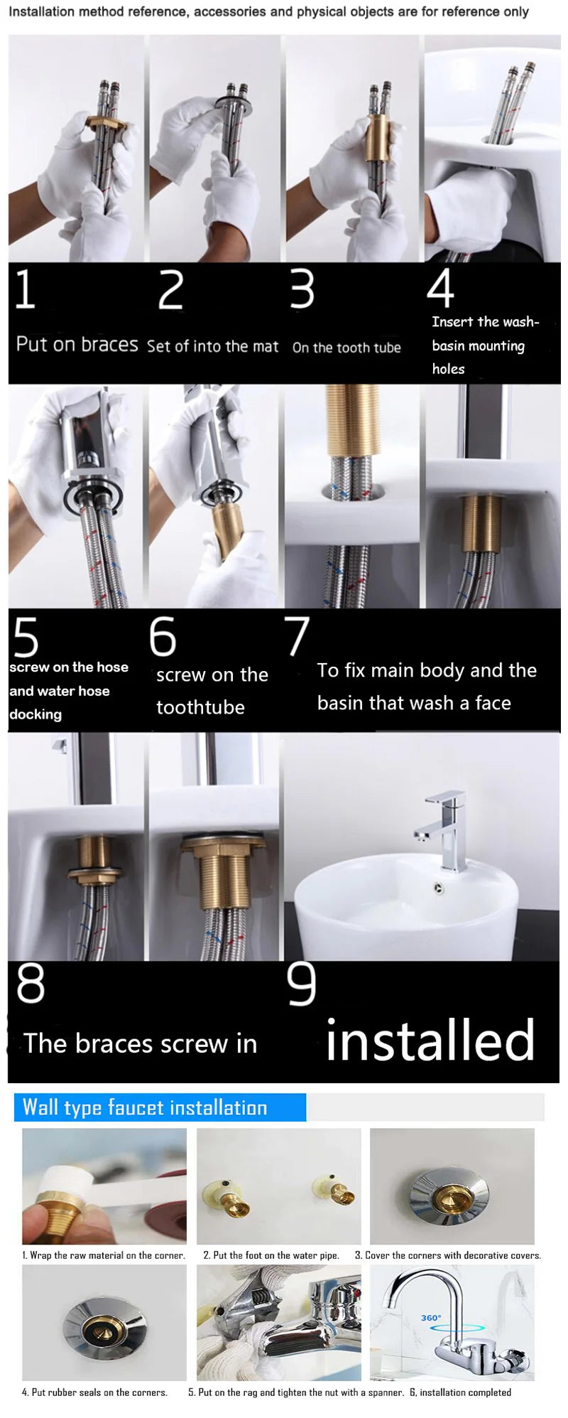 Stainless Steel Wall Mounted Kitchen Faucet Wall Kitchen Mixers Kitchen Sink Tap 360 Degree Swivel Flexible Hose Double Holes