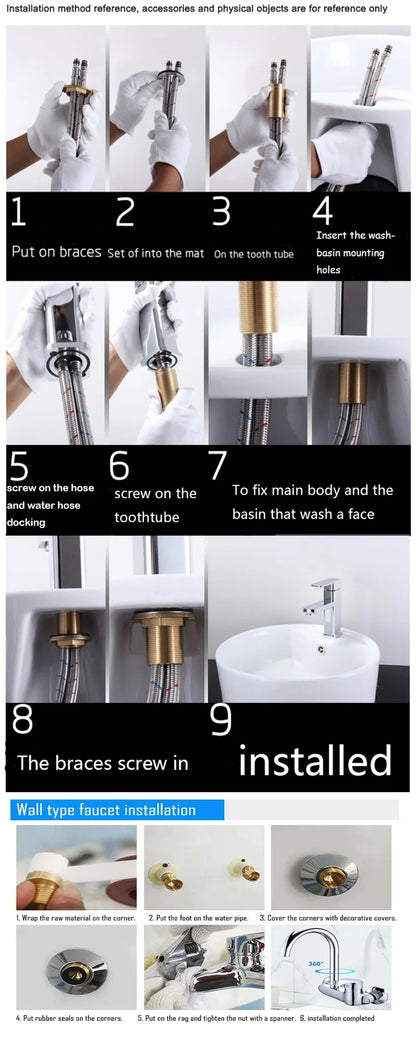 Stainless Steel Wall Mounted Kitchen Faucet Wall Kitchen Mixers Kitchen Sink Tap 360 Degree Swivel Flexible Hose Double Holes