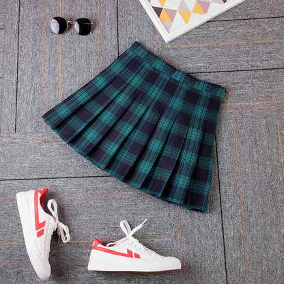 2023 Women A- line Skirt Red Plaid Skirt korean harajuku plaid skirt Spring and Autumn New Pleated High Waist Skirt.