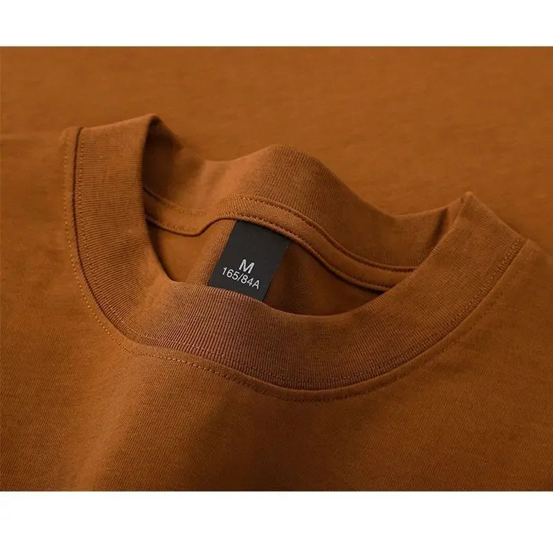 Men's and Women's 600g Heavy Cotton T-shirts Long-staple Pure Cotton Thickened Long-sleeved Three-pin High-gram Weight High-end.