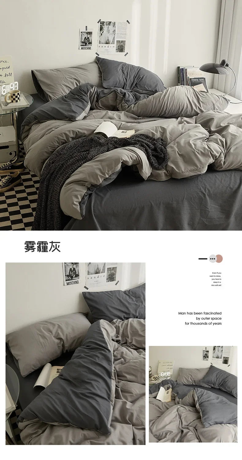 High Quality Solid Color Double Washed Cotton Bedding 4 Pieces Set Student Dormitory Bed Linen Duvet Set Bed Suit