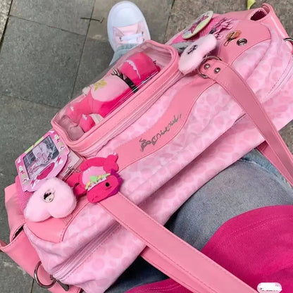 New Y2k Leopard Ita Shoulder Bag Lolita Girls Transparent Tote Bag Womens Large Capacity Crossbody Bag Cute DIY Display Handbags.