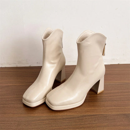 Winter Fashion Square Toe High Heel Women Ankle Boots Street Style Banquet Party Mordern Short Booties Zapatos De Muje
