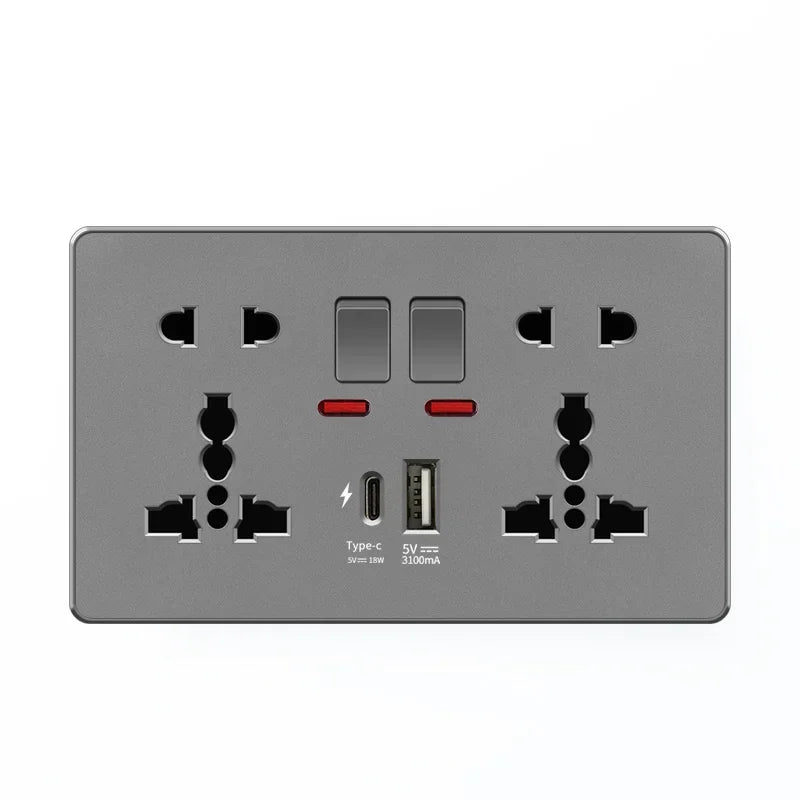 18 W Typ-C-Stecker, Schnellladung, UK 13 A USB-Wandsteckdose, Steckdose mit 3,1 A USB C, universelles Dual-5-Pin-Steckdosenpanel