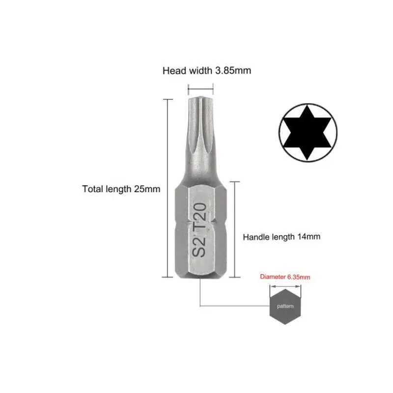 1 Zoll T6 T7 T8 T9 T10 T15 Torx-Schraubendreher-Bit-Set S2 Stahl 1/4 Zoll 6,35 mm Sechskantschaft Elektrowerkzeuge