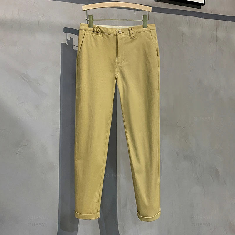 97%Cotton Autumn Winter Casual Pants Men Business Fashion Classic Solid Color Stretch Straigh Grey Khaki Brand Trousers Male 38
