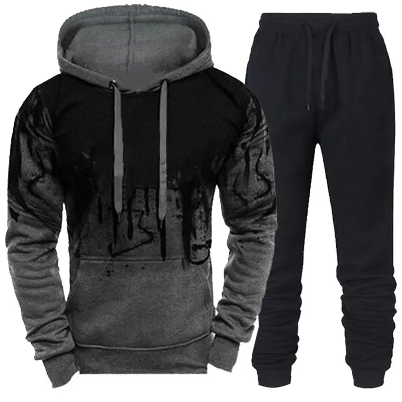 Autumn Winter Trending Tracksuits Men Camouflage Hoodie + Pant 2 Piece Set Sports Wear 3d Ink Jogging Suits.