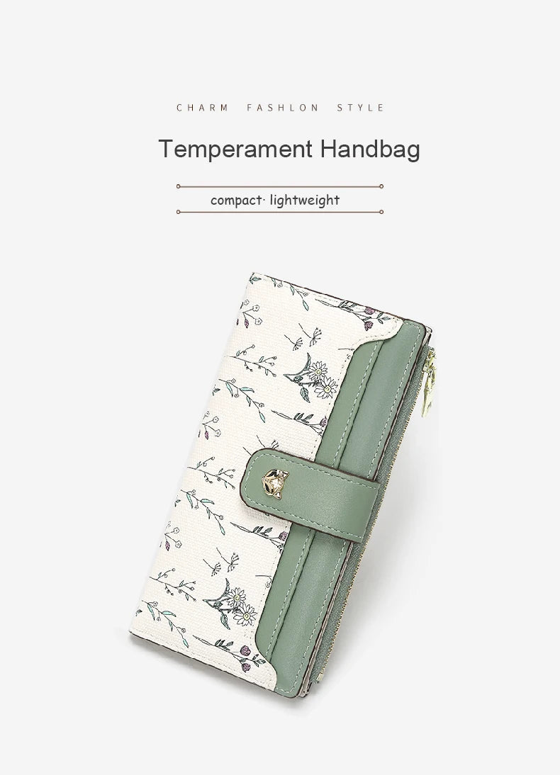 FOXER New Women's Long Wallet Fashion Multi-card Clutch Slot Card Holder Signature Versatile PU Floral Wallet Zipper Coin Purse.