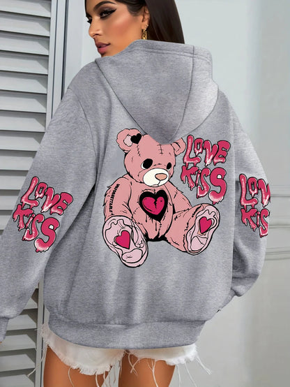 Rosa Liebe Kuss Kunst Brief Drucke Hoodies Frauen Tasche Herbst Hoody Fleece Mehrfarbige Streetwear Unisex Hip Hop Y2K Kleidung