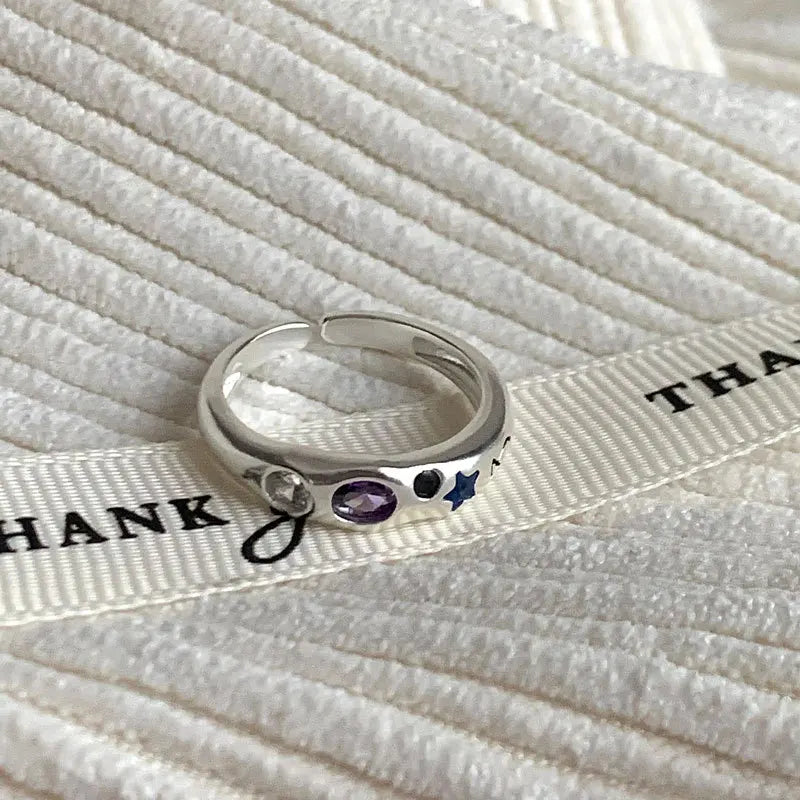 925 Sterling Silver Simple Colorful Heart Stone RingsFor Women Geometric Fashion Smiple Open Handmade Allergy Party Jewelry Gift.