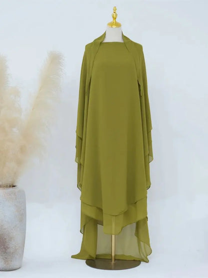 Eid Chiffon Gray Black White Khimar Abaya Dubai Luxury Islam Muslim Hijab Dresses For Women Jilbab Kebaya Niqab Musulmane Femme