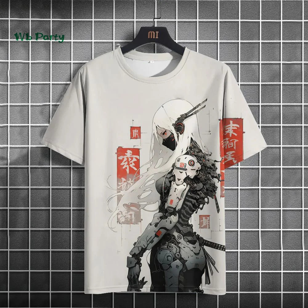 Japanese Men's T-Shirt 3D Cyber Mechanical Pattern Short Sleeve T-Shirt Oversized Harajuku Top Summer Men's Street Casual Tshirt.
