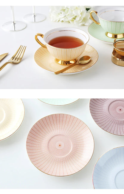 Bone China Tea Cup Saucer Spoon Set 200ml Elegant Coffee Cup Gold Porcelain Tea Set Ceramic Teacup Cafe Espresso Cup British Mug.