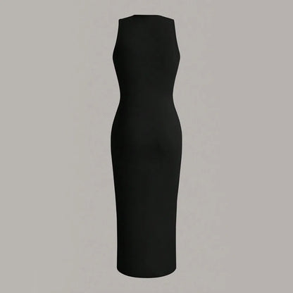 Mia Muse Damenkleider für alle Jahreszeiten, minimalistisch, schlicht, ärmellos, Rundhalsausschnitt, Wickel-MIDI-Partykleider