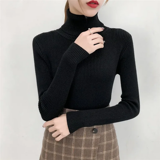 Frauen Pullover Pullover Winter Gestrickte Rollkragen Langarm Schlank Jumper Tops 2024 Damen Casual Shirts Weiche Warme Y2K Kleidung