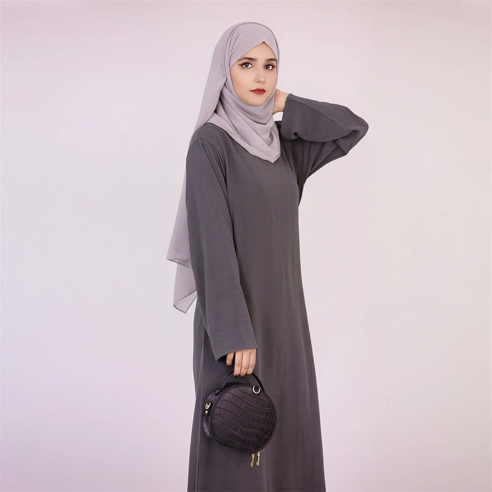 Ramadan Eid Solid Linen Dubai Abaya Turkey Islam Muslim Modest Dress Kaftan Prayer Clothes For Women Kebaya Robe Femme Musulmane.