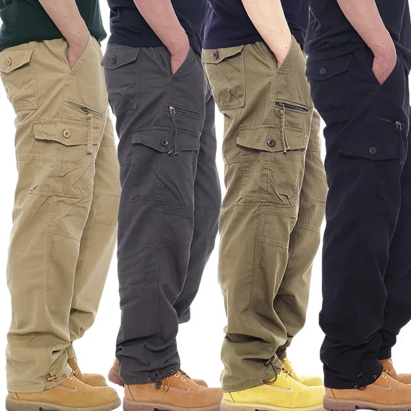 2025 Men's Casual Elastic Waist Plus Size Cargo Pants Multiple Pockets Loose Fit Trousers For Construction Site.