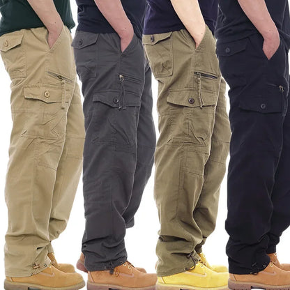 2025 Men's Casual Elastic Waist Plus Size Cargo Pants Multiple Pockets Loose Fit Trousers For Construction Site.