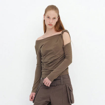 PixieKiki Twisted Hollow Out Off Shoulder Long Sleeve Tops 2000s Clothes Y2k Asymmetrical T Shirts for Woman P85-BE15.