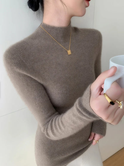 Women Fashion Tops Autumn Winter 2025 Turtleneck Sweater Women Knitted Pullovers Korean Style Simple Base Layer Knitted Sweater.