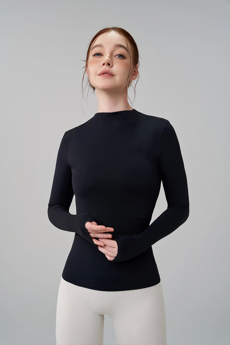 SOISOU 5 Colors Half-High Collar Slim Fit Yoga Top Women's Pilates Pullover Sports Long Sleeve High Elastic Fitness T Shirt.