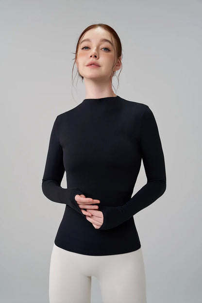 SOISOU 5 Colors Half-High Collar Slim Fit Yoga Top Women's Pilates Pullover Sports Long Sleeve High Elastic Fitness T Shirt.