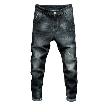 Fashion Ripped Men's Slim Straight Stretch Jeans Korean Personality Streetwear Denim Pants Classic Black Hip Hop Male Trousers.